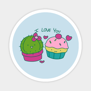 Cactus and Cupcake I Love You Magnet